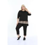 ModaSehle Kadın Büyük Beden Alt Leopar Desenli Siyah Kapri Eşofman Takımı