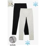Modasform 2'li Paket Pamuk Sardonlu Çocuk Termal Tayt Içlik Çocuk Pijama - 11 - 13 Yaş - Siyah - Açık Gri