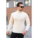 ModaSize Erkek Boğazlı Örme Kazak - Açık Krem - 2XL