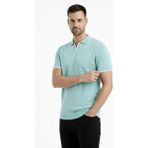 ModaSize Erkek Triko Kumaş Yakalı Düğmesiz Açık Yaka Fitilli Kısa Kollu Regular Fit Tişört T-Shirt - Mint Yeşili