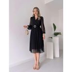 ModaSize(10208) Kadın Şifon Kumaş Astalı Kloş Kesim Kruvaze Yaka Midi Boy Elbise-3XL-