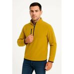 ModaSize(11619) Erkek Polar Kazak – Dik Yaka, Yarım Fermuarlı, Fermuarlı Göğüs Cepli, Siyah Biyeli, Kışlık Rahat Regular Fit Günlük Model - Sarı-L-