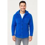 ModaSize(11682) Erkek Pelüş Polar Hırka Gömlek – Yakalı, Ilik Düğmeli, Göğüs Cepli, Yumuşak Dokulu Kışlık Regular Fit Rahat Günlük Model - Saks Mavisi-2XL-