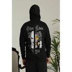 ModaSize(14282) Erkek Kapşonlu Sweatshirt – Oversize Üç Iplik Şardonlu Hoodie, “other Lives” Ön - Arka Baskılı, Kanguru Cepli, Kışlık Rahat Günlük Stil - Siyah-M-