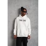 ModaSize(1469) Erkek Kanguru Cep Baskılı Kapüşonlu Sweatshirt - Beyaz-L-