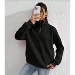 ModaSize(19058) Unisex Uzun Kol Yarım Farmuarlı Yakalı Basic Sweatshirt - Siyah-L-