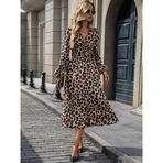 ModaSize(3533) Kadın Uzun Kollu Kruvaze Yaka Belden Oturtmalı Midi Modal Leopar Desenli Elbise-2XL-3XL