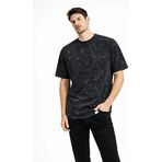 ModaSize(6438) Erkek Asit Yıkama Bisiklet Yaka Kısa Kollu Oversize T-Shirt Tişört - Siyah-S-