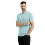 ModaSize(6868) Erkek Triko Kumaş Yakalı Düğmesiz Açık Yaka Fitilli Kısa Kollu Regular Fit Tişört T-Shirt - Mint Yeşili-L-