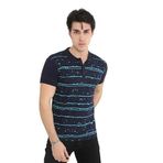 ModaSize(945) Erkek Yakalı Slim Fit Pike Çizgili T-Shirt - Lacivert-L-