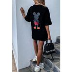 MODASOKAK Kadın Siyah Mickey Mouse Oversize T-shirt
