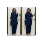 modasura 7044 K 90 lacivert DÜĞMELİ fitilli burgu kumaş tunik pantolon takım buyuk beden yeni sezon