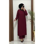 modasura 8811 K120 BORDO yanları garnili tunik pantolon aerobın Kumaş ikili takım buyuk beden