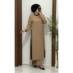 modasura 8811 K120 camel garnili tunik pantolon aerobın Kumaş ikili takım buyuk beden
