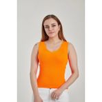 Modatalika Kadın Merdiven Yaka Crop Triko Bluz - Standart - Turuncu