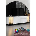 Modatte ZENİTH TV ÜNİTESİ RGB LED IŞIKLI GOLD DEMİR AYAKLI RAFLI DOLAPLI BEYAZ TV SEHPASI