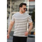 Modaurul Erkek Çizgili Kısa Kollu T-Shirt - Siyah - Beyaz - 2XL