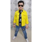 Modavals Gabardin Ceketli Kuru Kafa Tasarımlı Erkek Çocuk Kot Kombin - Sarı - 4 - 5 Yaş - Renkli