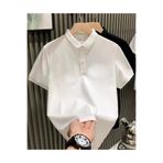 MODAVARİBOUTİQUE Erkek Yakası Tişort Düğmeli Pike Düz T-Shirt - Beyaz