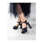 Modavien Kadın Siyah Saten 13 Cm Platform Abiye Ayakkabı (BIR BEDEN BUYUK ALINIZ)