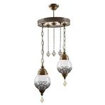 Modavize Dilan Salon - Mutfak - Yatak Odası eskitme retro 2 li camlı metal sarkıt avize eskitme 22 x 19