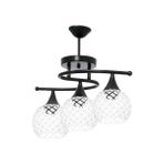 Modavize Fuji Retro Modern Siyah Kasa Camlı 3 Lü Avize - Siyah - Beyaz