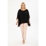 Modayız Büyük Beden Siyah Şifon Bluz 27F-2401 - 52 - 54