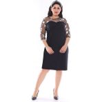 Modayız Gümüş Desenli Tüllü Büyük Beden Elbise 1C-0984 - 50 - Mavi - Siyah