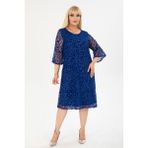 Modayız Ispanyol Kol Büyük Beden Saks Abiye Elbise 37A-2406 - 48 - 50 - Saks Mavisi