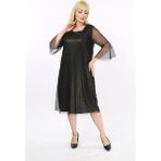 Modayız Ispanyol Kol Büyük Beden Simli Abiye Elbise 38D-2171 - 52 - 54 - Siyah