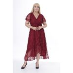 Modayız Kruvaze Yaka Büyük Beden Dantel Elbise 10B-2446 - 44 - 46 - Bordo