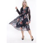 Modayız Kruvaze Yaka Büyük Beden Elbise 31E-2195 - 44 - 46 - Karışık