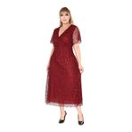 modayız Kruvaze Yaka Büyük Beden Payetli Bordo Abiye Elbise 4E-2680