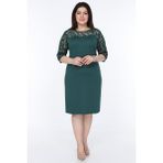 Modayız Yeşil Floklu Büyük Beden Elbise Klasik Stil Truvakar Kol Bodycon Silüet - 50