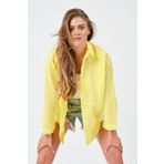 modazoom Kadın Sarı Oversize Uzun Basic Gömlek