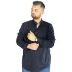Mode XL 20388 Lacivert Keten Likralı Uzun Kol Hakim Yaka Erkek Gömlek