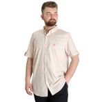Mode XL Büyük Beden Erkek Kısa Kol Keten Likralı Gömlek - Rahat ve Şık Plus Size Giyim, Casual Moda,Geniş Beden Aralığı BEJ 3XL