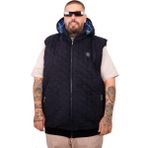 Mode Xl Lacivert Antık Kapitone Yelek 6XL Erkek İçin Kısa Kol Düz Desenli Polyester
