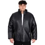 Mode XL U24614 Siyah Deri Dik Yaka Kapitone Erkek Mont