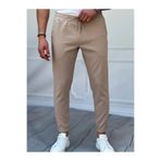 MODEFENDİ Erkek Bej Double Paça Slimfit Kesim Full Likralı İp Detaylı Düz Jogger Pantolon