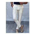 MODEFENDİ Erkek Beyaz Slim Fit Kalıp Düz Kumaş Pantolon