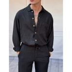 Modefendicom %100 Ham Keten Oversize Kesim Tek Cep Detaylı Yazlık Gömlek - Siyah