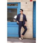 Modefendicom %100 Pamuk Keten Modern Fit Örgü Kemer Detaylı Keten Takım Elbise - Lacivert