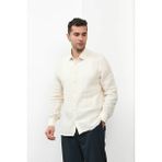 Modefendicom Ince Fitilli %100 Ince Pamuk Keten Regular Kalıp Gömlek - Sarı - 2XL