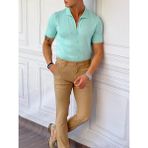 Modefendicom Slim Fit Polo Yaka Triko Pamuk Kısa Kollu Gömlek - Turkuaz