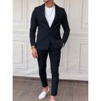 Modefendicom Slimfit Kalıp Pamuk Likra Ceket Pantolon Takım Elbise - Koyu Lacivert