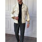 Modefendicom Slimfit Kalıp Pamuklu Kayık Yaka Mont - Krem - 2XL