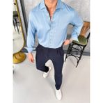Modefendicom Tensel Kumaş Pamuk Dokulu Kayık Yaka Extra Regular Fit Çok Düğme Detaylı Gömlek - Mavi - XL