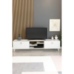 Model Z 150 cm Tv Ünitesi – Dekoratif Raflı Televizyon Ünitesi Iki Kapaklı Modern Tv Sehpası | Televizyon Konsolu - Beyaz - Gold