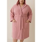 MODELHOME Model Home pamuklu büyük beden kapşonlu pembe renkli bornoz 4xl-5xl-6xl-7xl